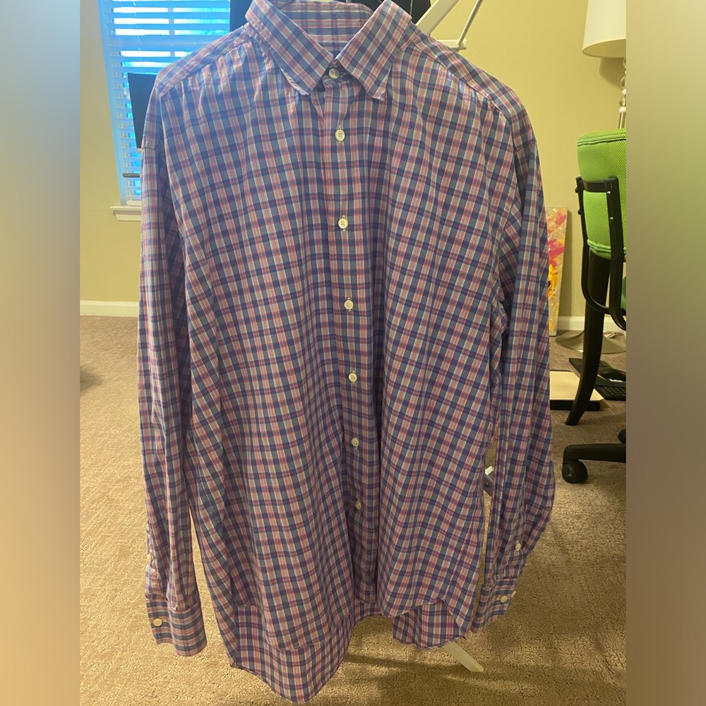 Brioni Mens’ Check-Print Cotton Sport Shirt - XL